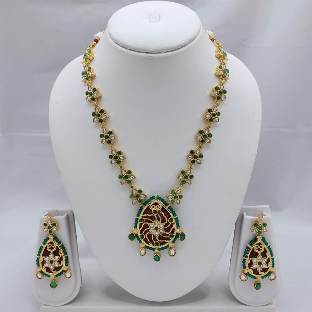 Prime AD Antique Polki Moissanite Long Necklace Set