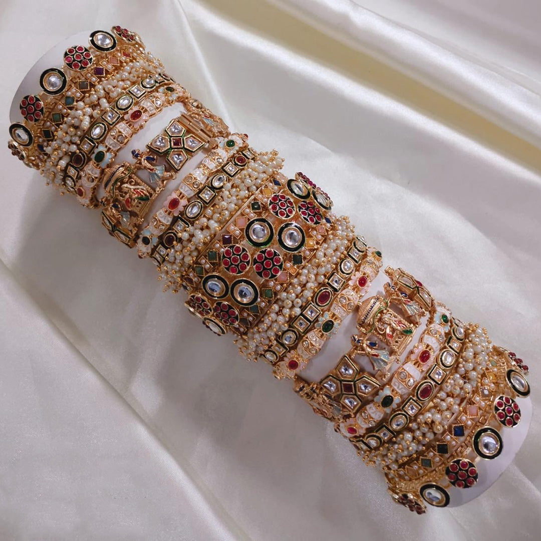 Prime Quality Red & Gold Kundan Meena Bridal Bangle Set – Designer Wedding Collection