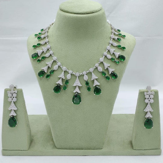 New Prime Quality AD Silver Necklace Set with Earrings