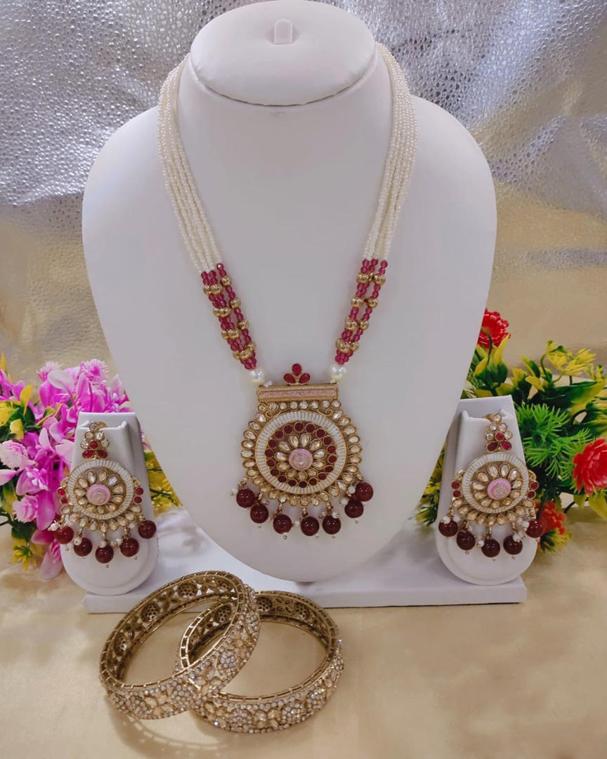 Antique Long Necklace & Bangle Set – Prime Quality AD Jewelry