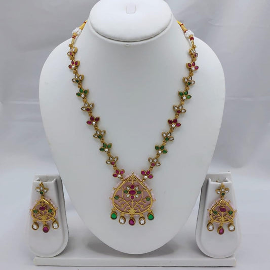 Prime Antique Polki Moissanite Long Necklace Set – Designer AD Bridal Jewelry