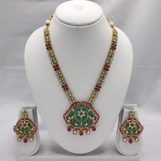 Prime AD Antique Polki Moissanite  Long Necklace Set
