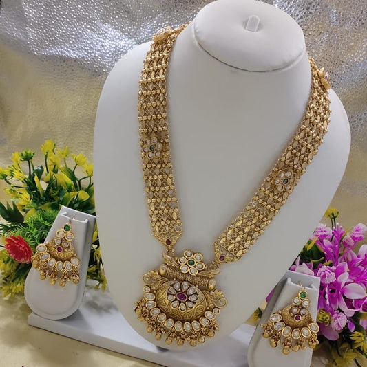 Traditional Chandan Polki Long Necklace Set