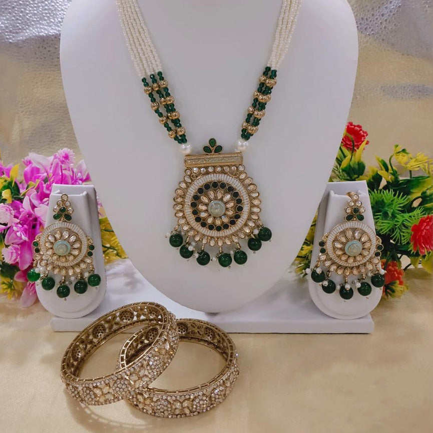 Antique Long Necklace & Bangle Set – Prime Quality AD Jewelry