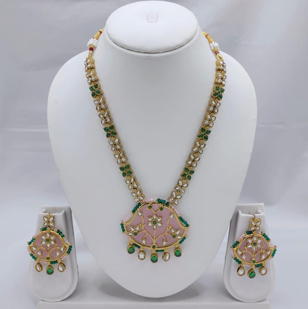 Prime AD Antique Polki Moissanite  Long Necklace Set
