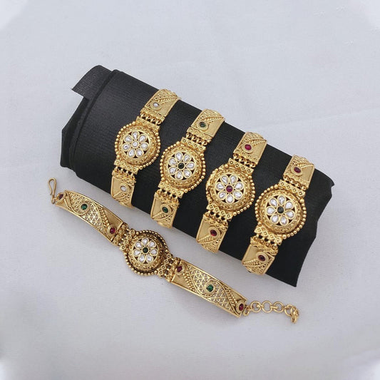 Classic Floral AD Copper Bracelet – Polki Style Round Design
