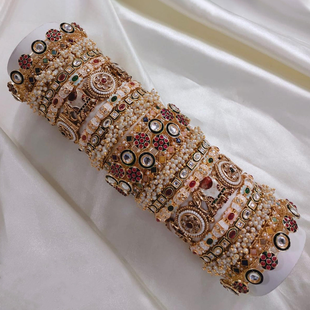 Prime Quality Handcrafted Kundan & Pearl Bridal Bangle Set – Designer Wedding Collection