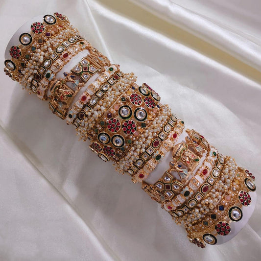 Prime Quality Red & Gold Kundan Meena Bridal Bangle Set – Designer Wedding Collection