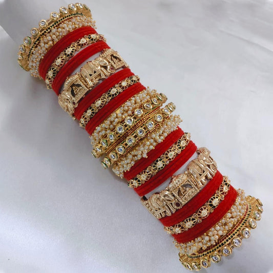 Bridal Red Chura with Gold & Pearl Detailing