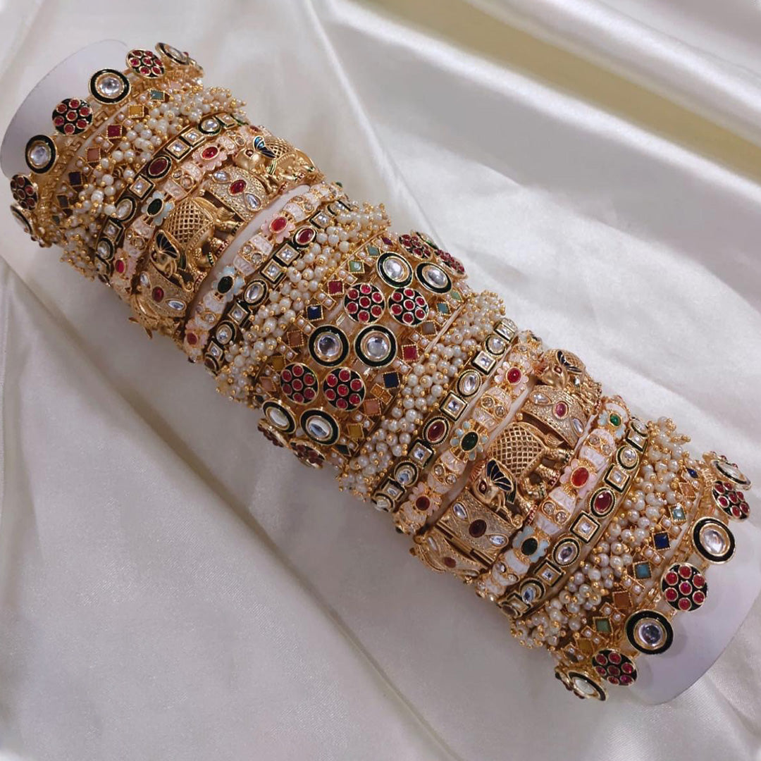 Prime Quality Handcrafted Kundan & Pearl Bridal Bangle Set – Designer Wedding Collection