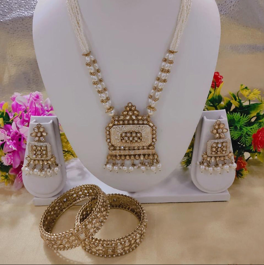 Antique Long Necklace & Bangle Set – Prime Quality AD Jewelry