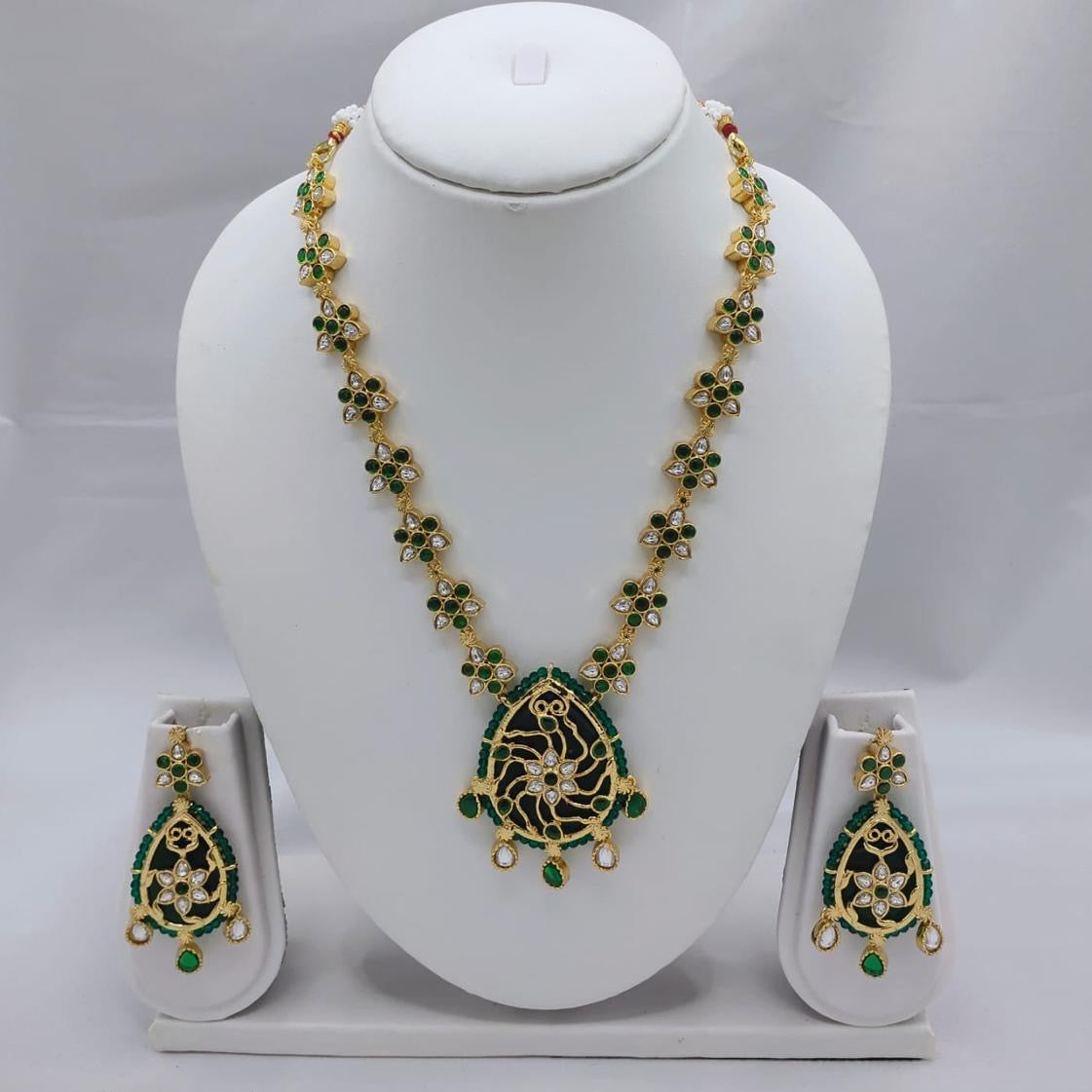 Prime AD Antique Polki Moissanite  Long Necklace Set