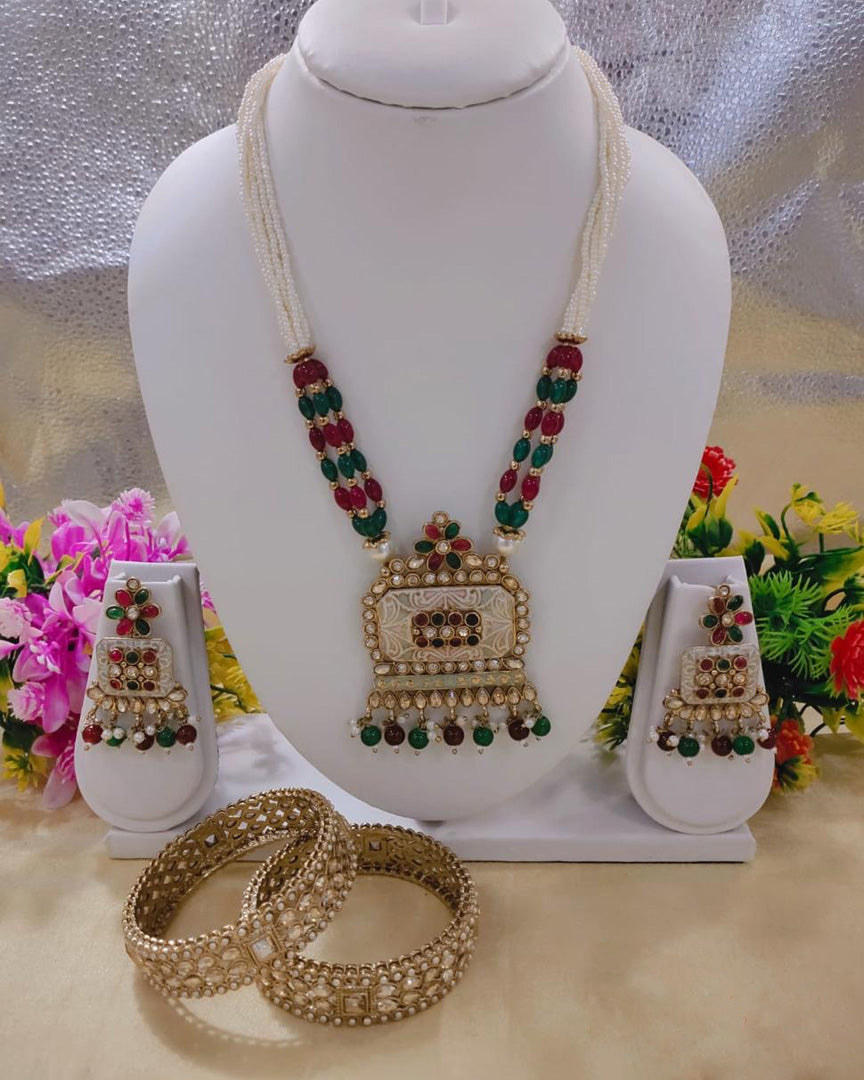 Antique Long Necklace & Bangle Set – Prime Quality AD Jewelry
