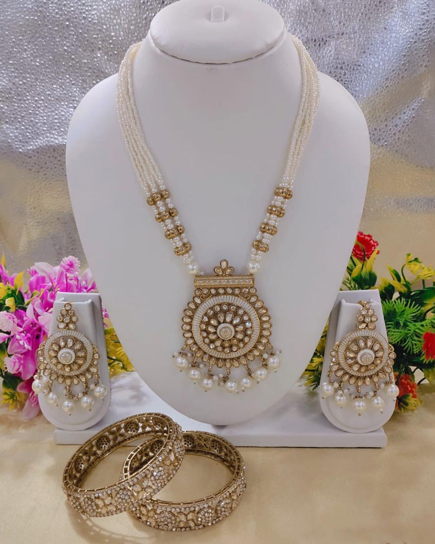 Antique Long Necklace & Bangle Set – Prime Quality AD Jewelry