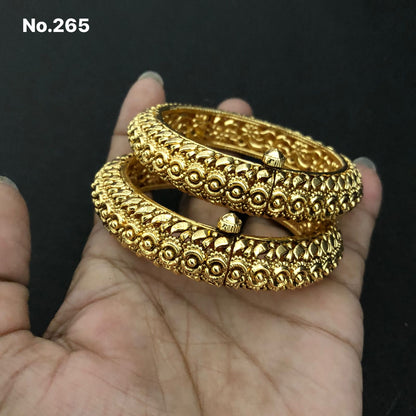 Classic Gold-Plated Floral Motif Bangles – Pair