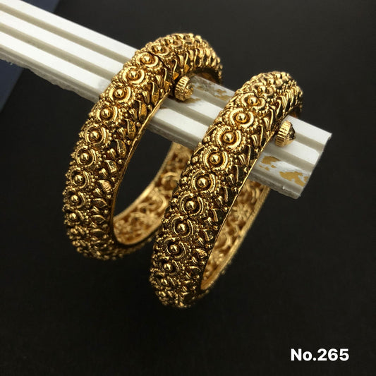 Classic Gold-Plated Floral Motif Bangles – Pair