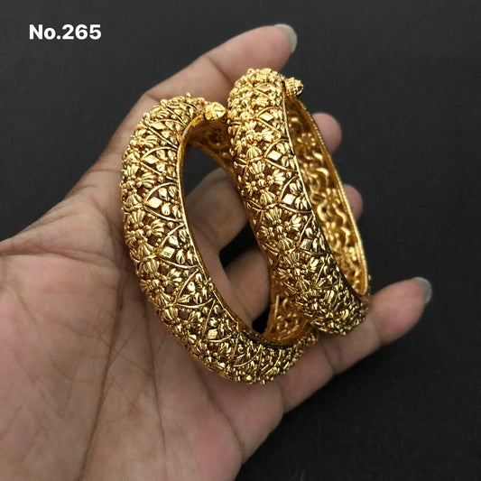 Elegant Floral Gold-Plated Bangles – Pair