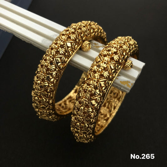Elegant Floral Gold-Plated Bangles – Pair