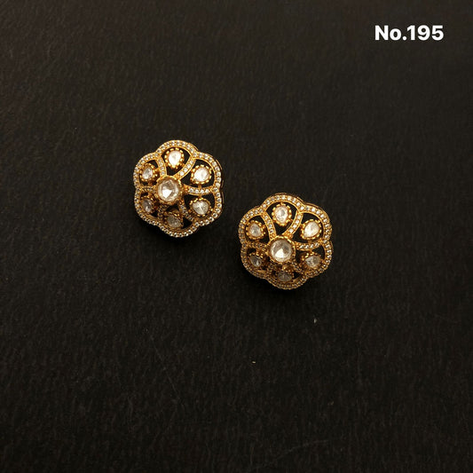 Gold-Plated Floral Stud Earrings with White Stones