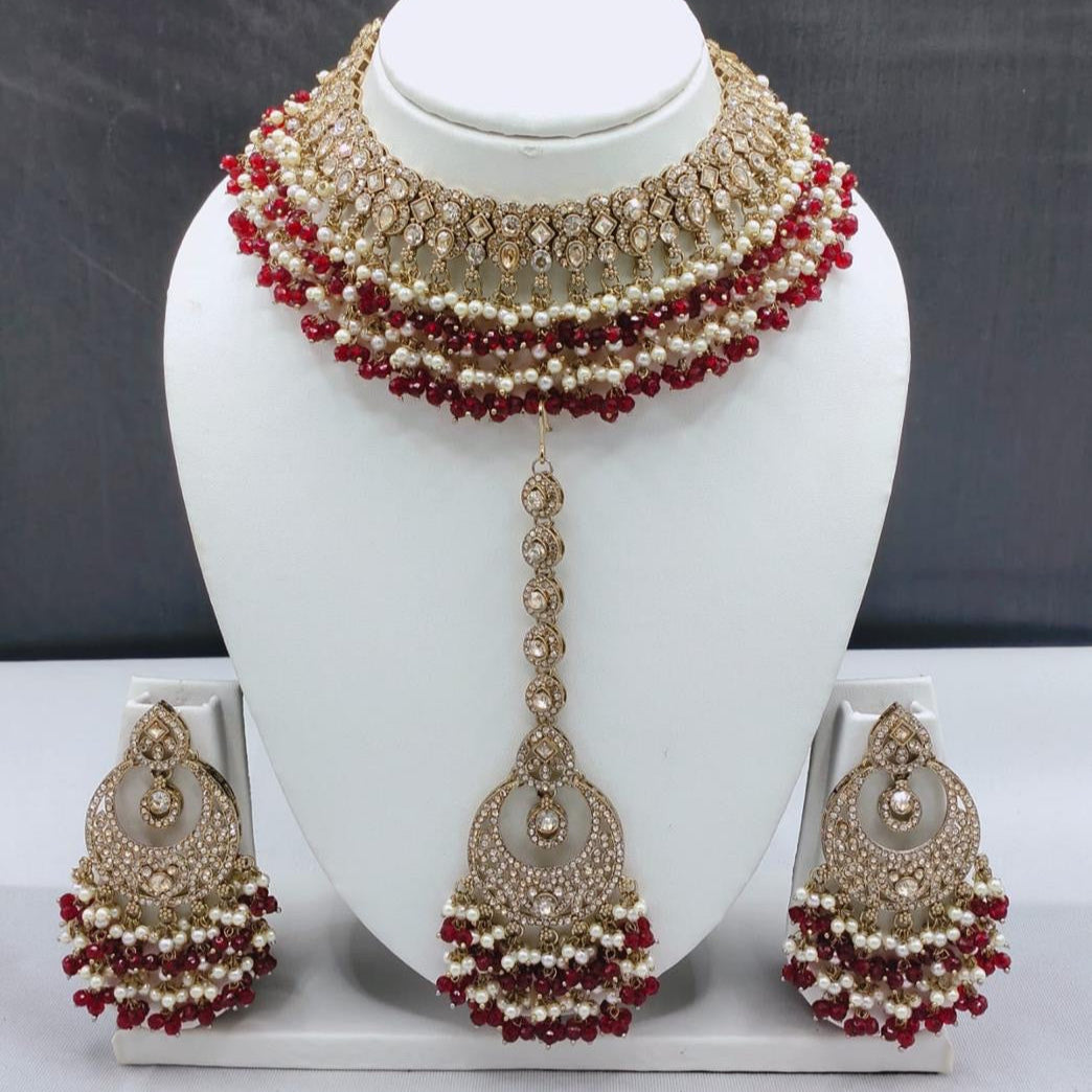 Prime AD Antique Choker Necklace Set with Red Beads – Bridal Designer Jewelry