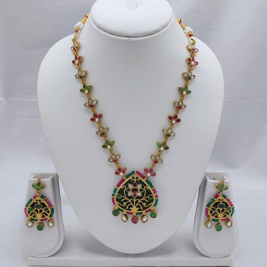 Prime Antique Polki Moissanite Long Necklace Set – Designer AD Bridal Jewelry