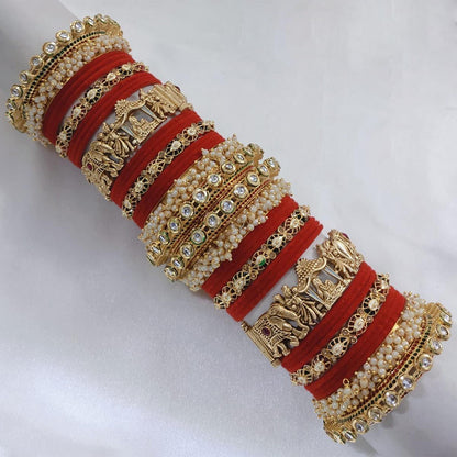 Bridal Red Chura with Gold & Pearl Detailing