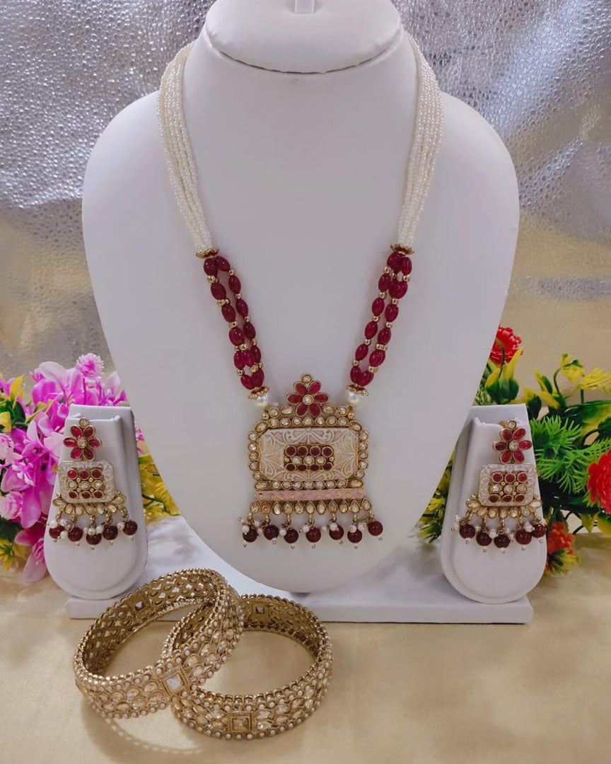 Antique Long Necklace & Bangle Set – Prime Quality AD Jewelry
