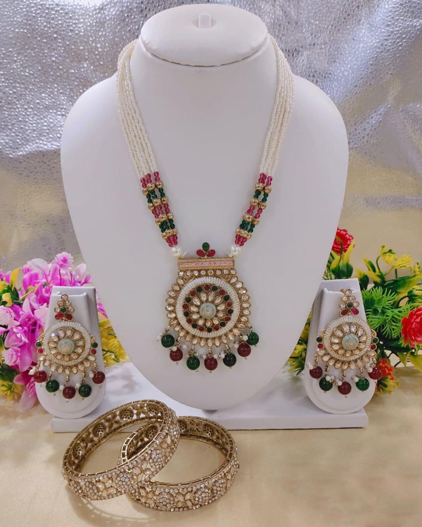 Antique Long Necklace & Bangle Set – Prime Quality AD Jewelry